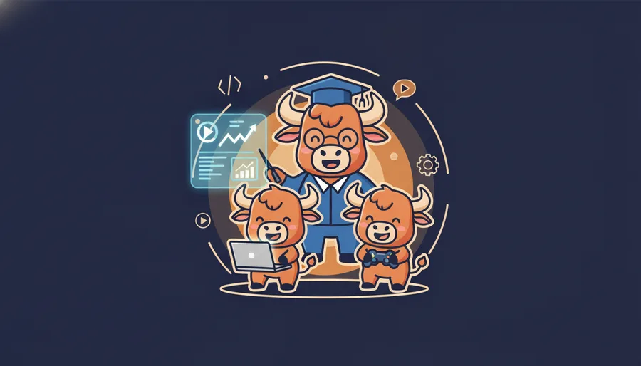 Illustration of three Buffalo Orbit characters: the trainer, the software builder and the game maker